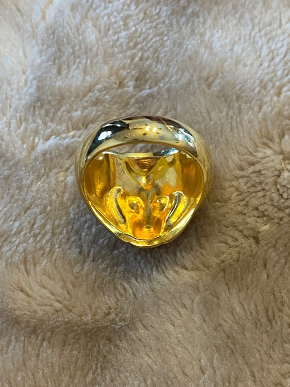 Vintage Gold Plated Lion Head Statement Unmarked Thick Unisex Ring Heavy Chunky